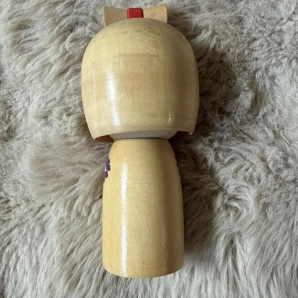 Vintage Japanese Kokeshi Doll 5” Wood Floral Kimono Girl Bow Hand Painted